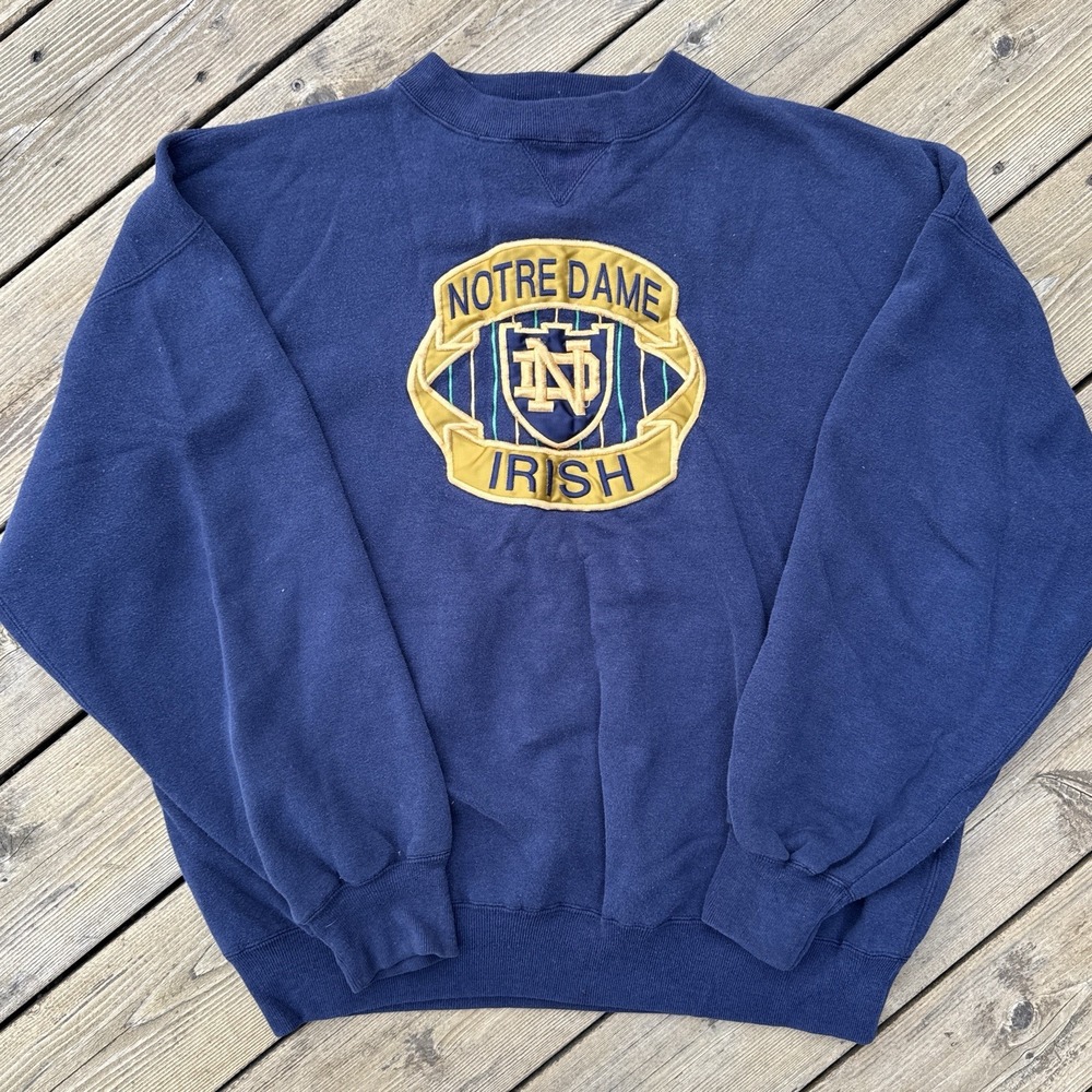 Vintage 90s Notre Dame Fighting Irish Sweatshirt NCAA Embroidered XL Navy